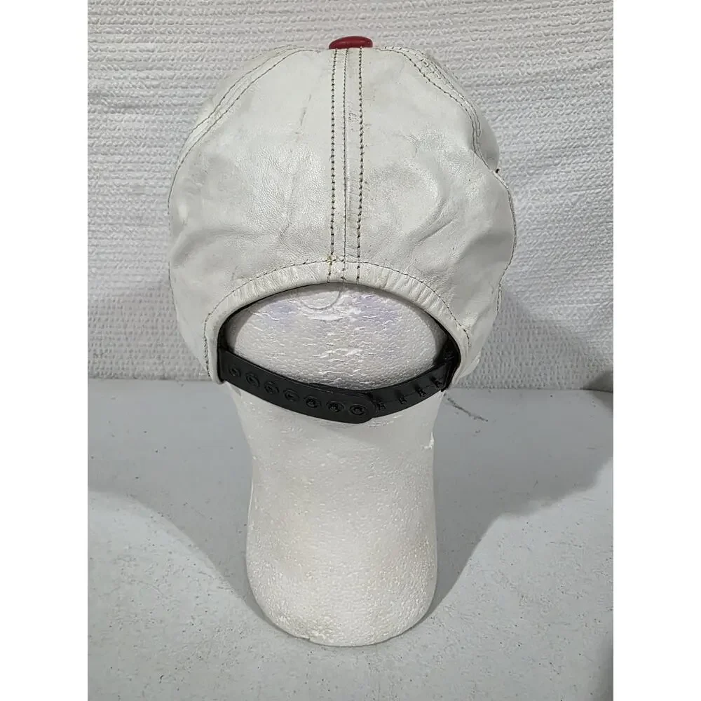 Vtg Chicago Bulls Genuine Leather Snapback Hat NBA Made USA White Red Cap